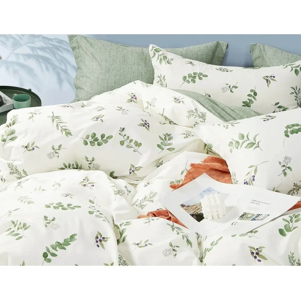 Annari Green Floral 100%‎ Cotton Reversible Comforter Set Twin 2 Piece